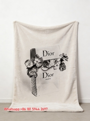 Dior Floral Monochrome Flannel Sofa Throw Blanket D489
